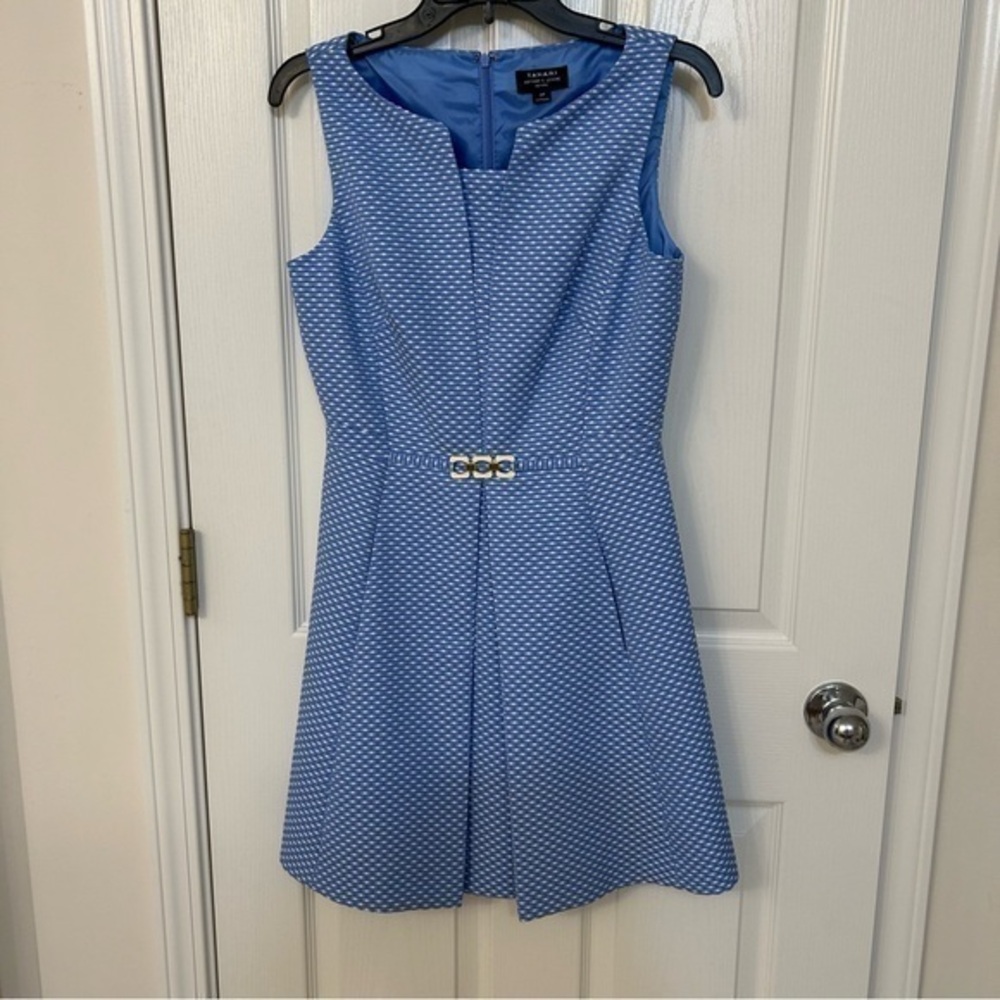 Tahari ASL women’s dress in Blue/cream size 4P